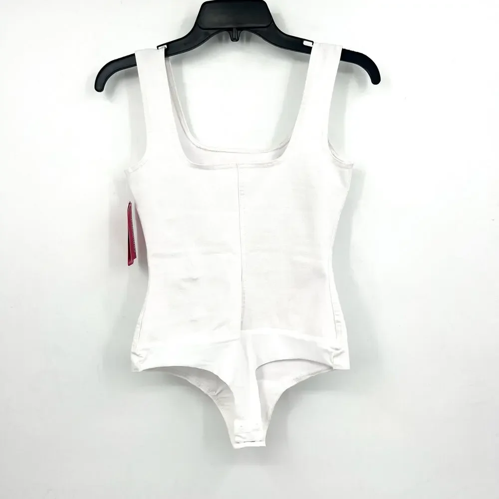 Commando Do It All White Square-Neck Denim Bodysuit